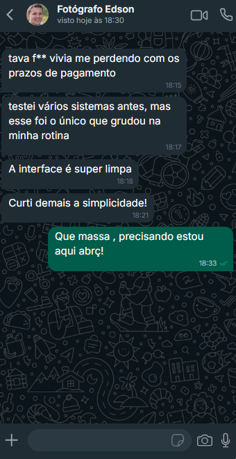Fotógrafo elogiando a simplicidade do app