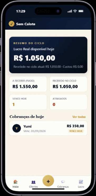 Tela Clientes do app Sem Calote